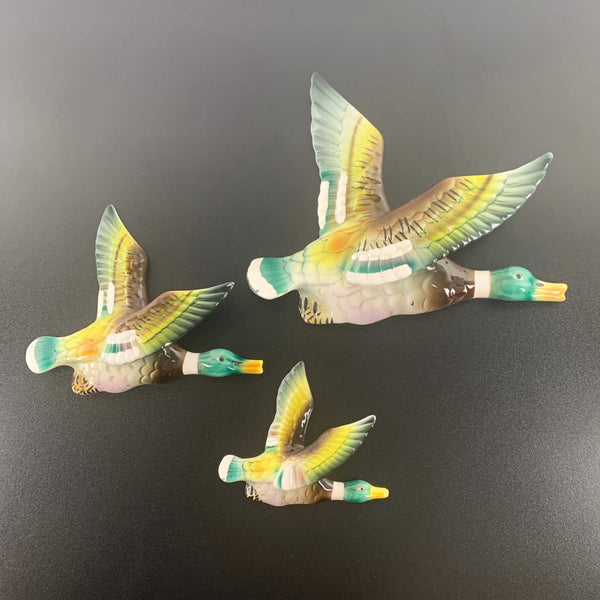Mid century flying Mallard duck wall plaques - Set of 3