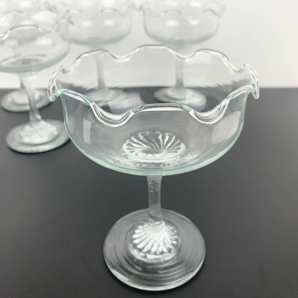 Ruffled edge stemmed dessert or champagne coupe