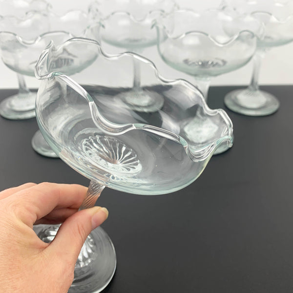 Ruffled edge stemmed dessert or champagne coupe