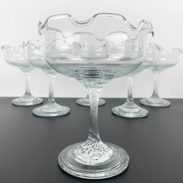 Ruffled edge stemmed dessert or champagne coupe