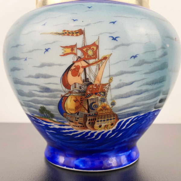Antique Galleon Hand Painted Biscuit Barrel
