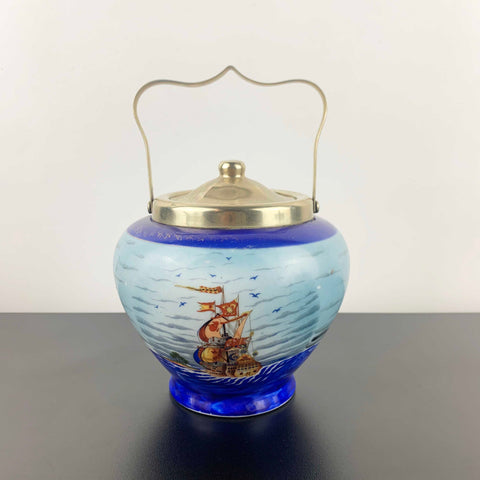 Antique Galleon Hand Painted Biscuit Barrel