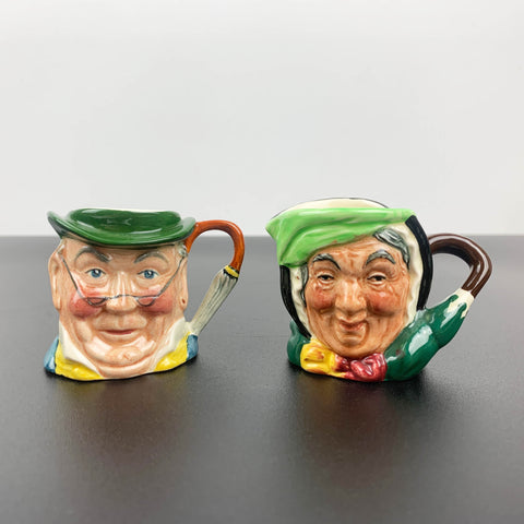 Miniature character jugs Royal Doulton Sairey Gamp and SylvaC Mr Pickwick - Set of 2