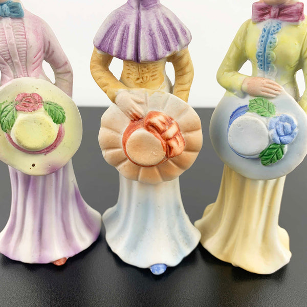 HCF London ladies with hats porcelain figurines - Set of 3