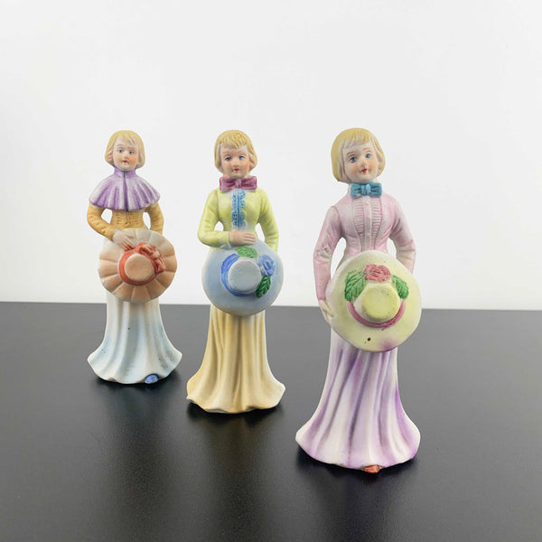 HCF London ladies with hats porcelain figurines - Set of 3