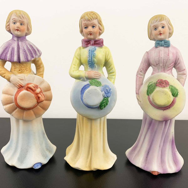 HCF London ladies with hats porcelain figurines - Set of 3