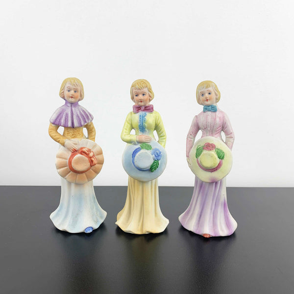 HCF London ladies with hats porcelain figurines - Set of 3