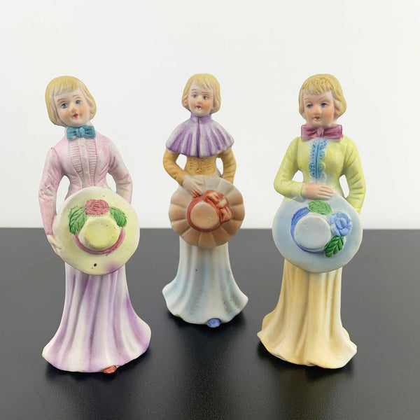 HCF London ladies with hats porcelain figurines - Set of 3