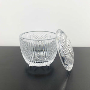 Tri foot small diamond pattern glass jar with lid