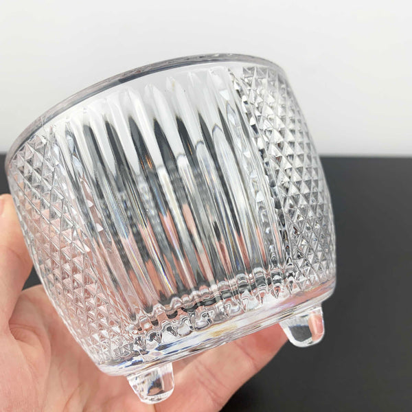 Tri foot small diamond pattern glass jar with lid