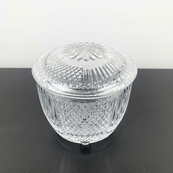 Tri foot small diamond pattern glass jar with lid