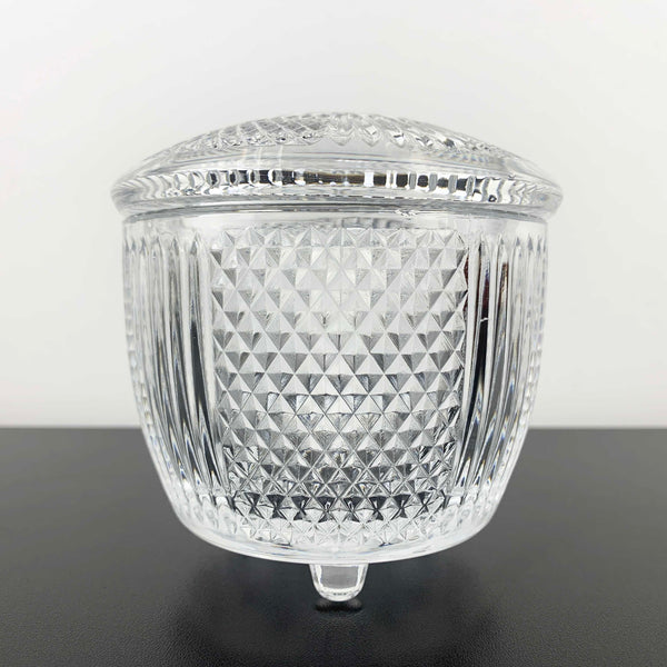 Tri foot small diamond pattern glass jar with lid