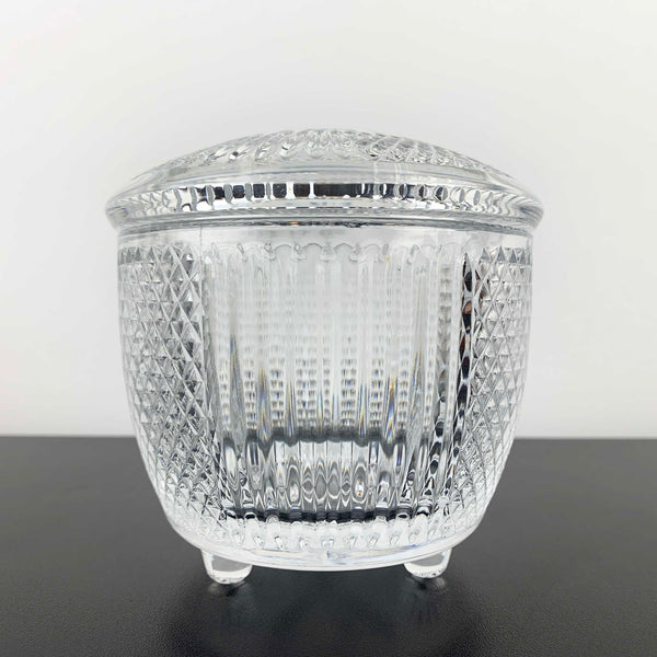 Tri foot small diamond pattern glass jar with lid