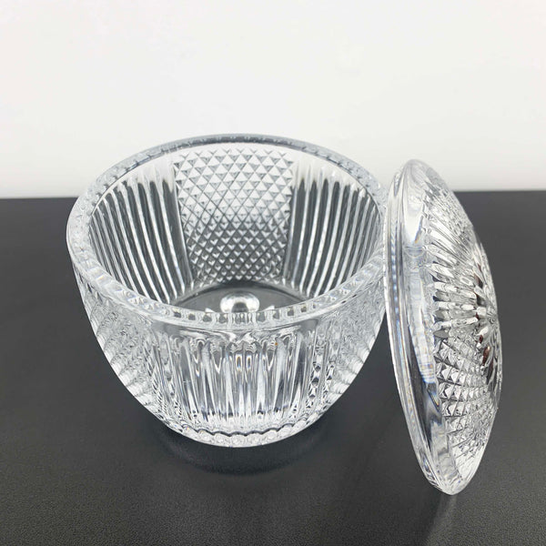 Tri foot small diamond pattern glass jar with lid