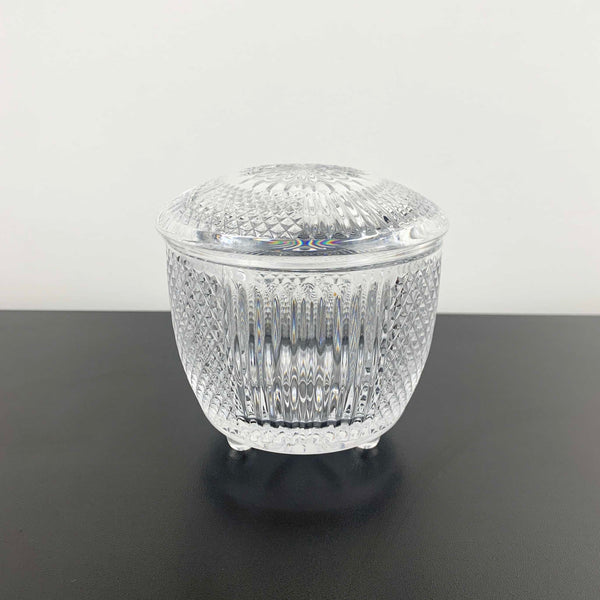 Tri foot small diamond pattern glass jar with lid