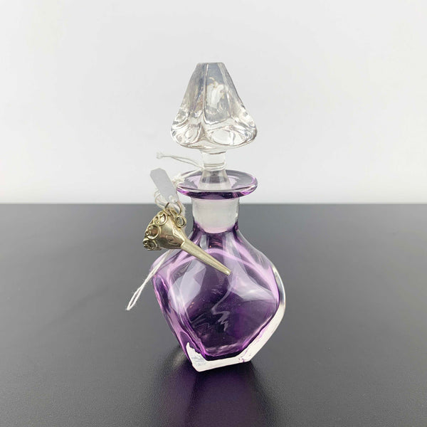 Eileen Gordon violet art glass perfume bottle with silver pouring funnel