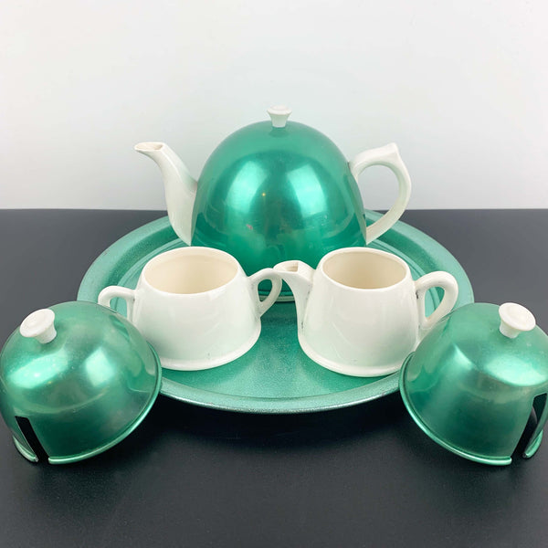 1950's retro tea set with anodised covers in peppermint green