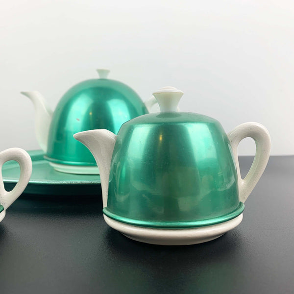 1950's retro tea set with anodised covers in peppermint green
