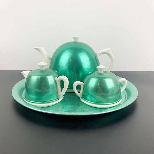 1950's retro tea set with anodised covers in peppermint green