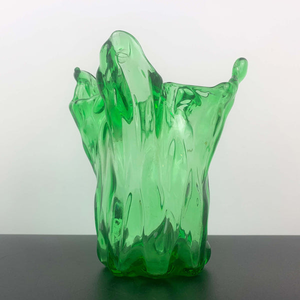 Green freeform art glass finger vase