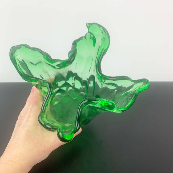 Green freeform art glass finger vase