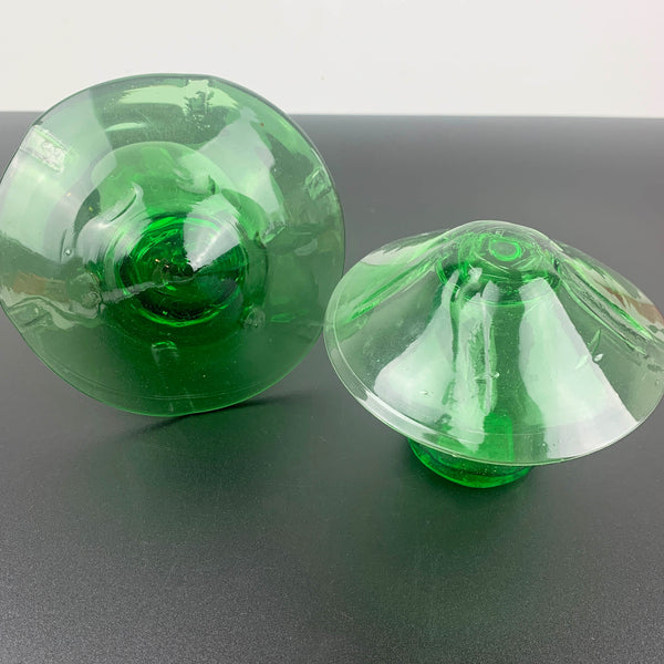 Green art glass mushrooms - Set of 2