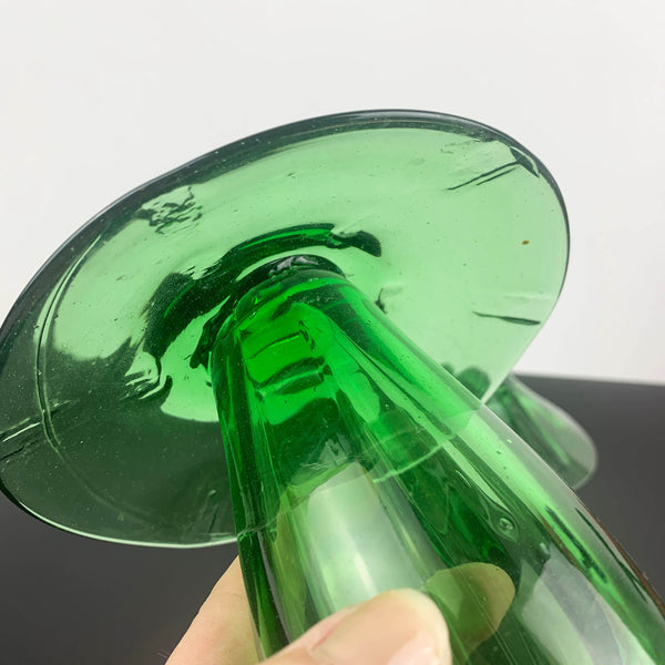 Green art glass mushrooms - Set of 2