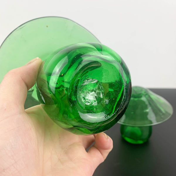 Green art glass mushrooms - Set of 2