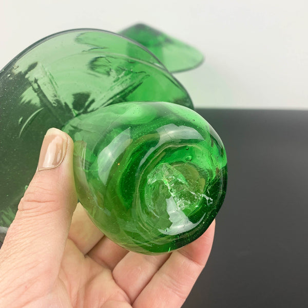Green art glass mushrooms - Set of 2