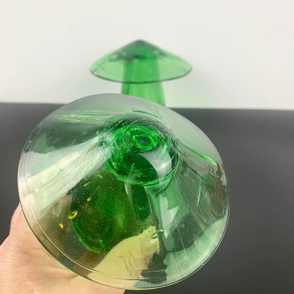 Green art glass mushrooms - Set of 2