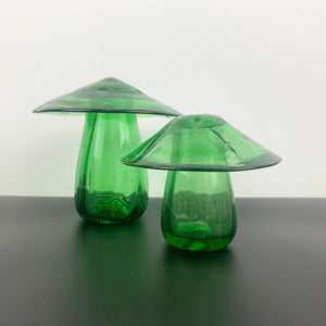 Green art glass mushrooms - Set of 2
