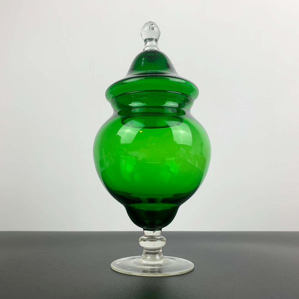 Emerald green Empoli lidded glass candy jar