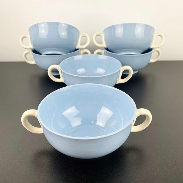 Grindley 'Azure Leaf' double handled soup bowls - Set of 6