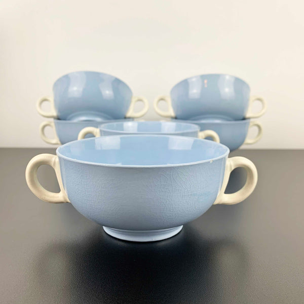 Grindley 'Azure Leaf' double handled soup bowls - Set of 6