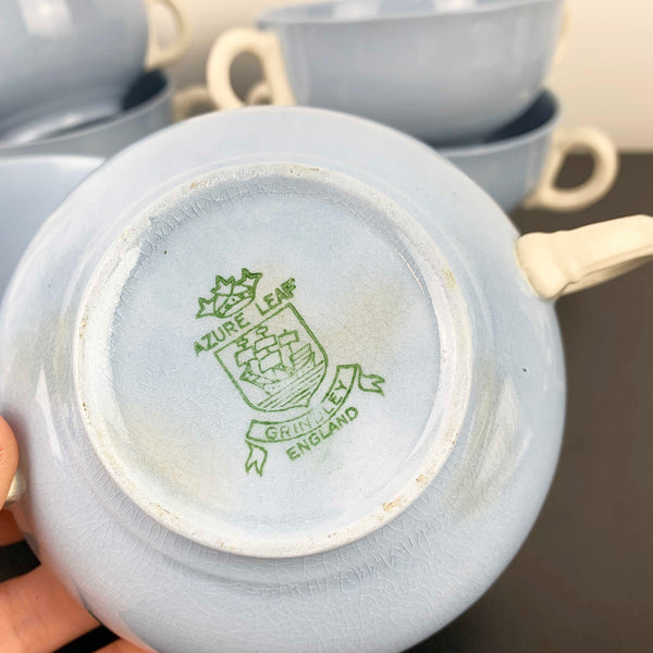 Grindley 'Azure Leaf' double handled soup bowls - Set of 6