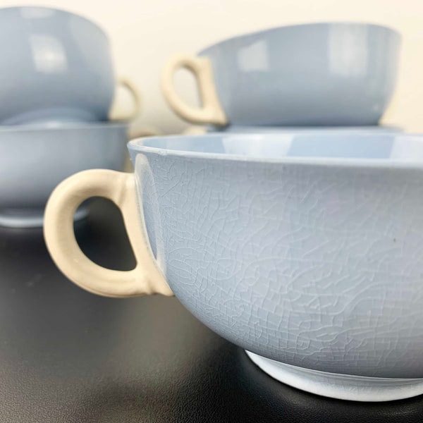 Grindley 'Azure Leaf' double handled soup bowls - Set of 6