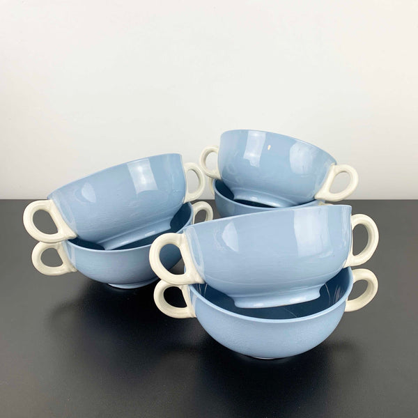 Grindley 'Azure Leaf' double handled soup bowls - Set of 6