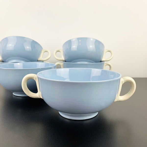 Grindley 'Azure Leaf' double handled soup bowls - Set of 6
