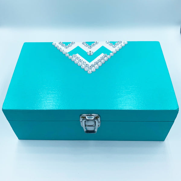 Rhinestone detail on hand painted box