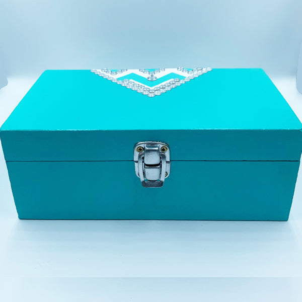Silver catch on hand painted wooden box