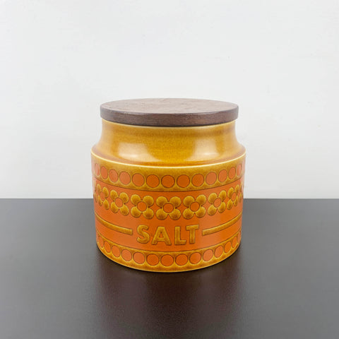 Hornsea Pottery 'Saffron' salt container with timber lid