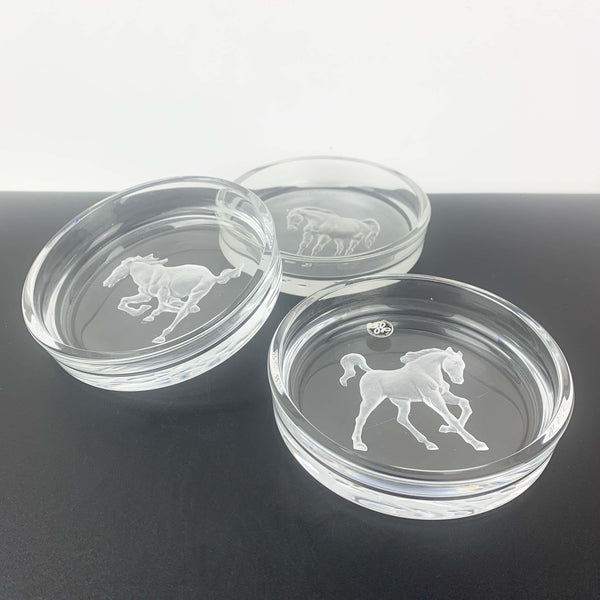 Hoya Crystal Horse reverse etched glass bottle coaster