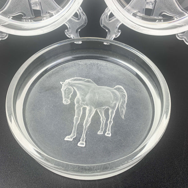 Hoya Crystal Horse reverse etched glass bottle coaster