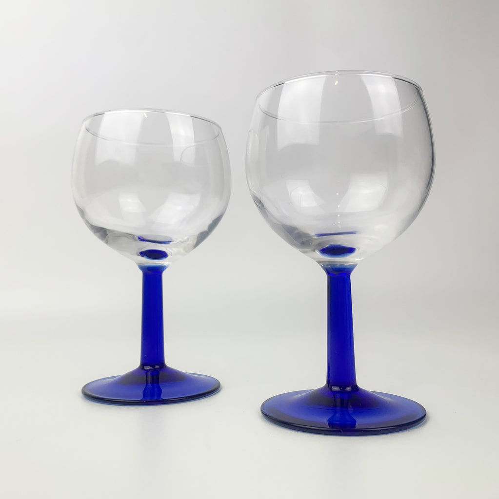 2) LUMINARC SMALL MARTINI GLASSES w/COBALT BLUE STEM