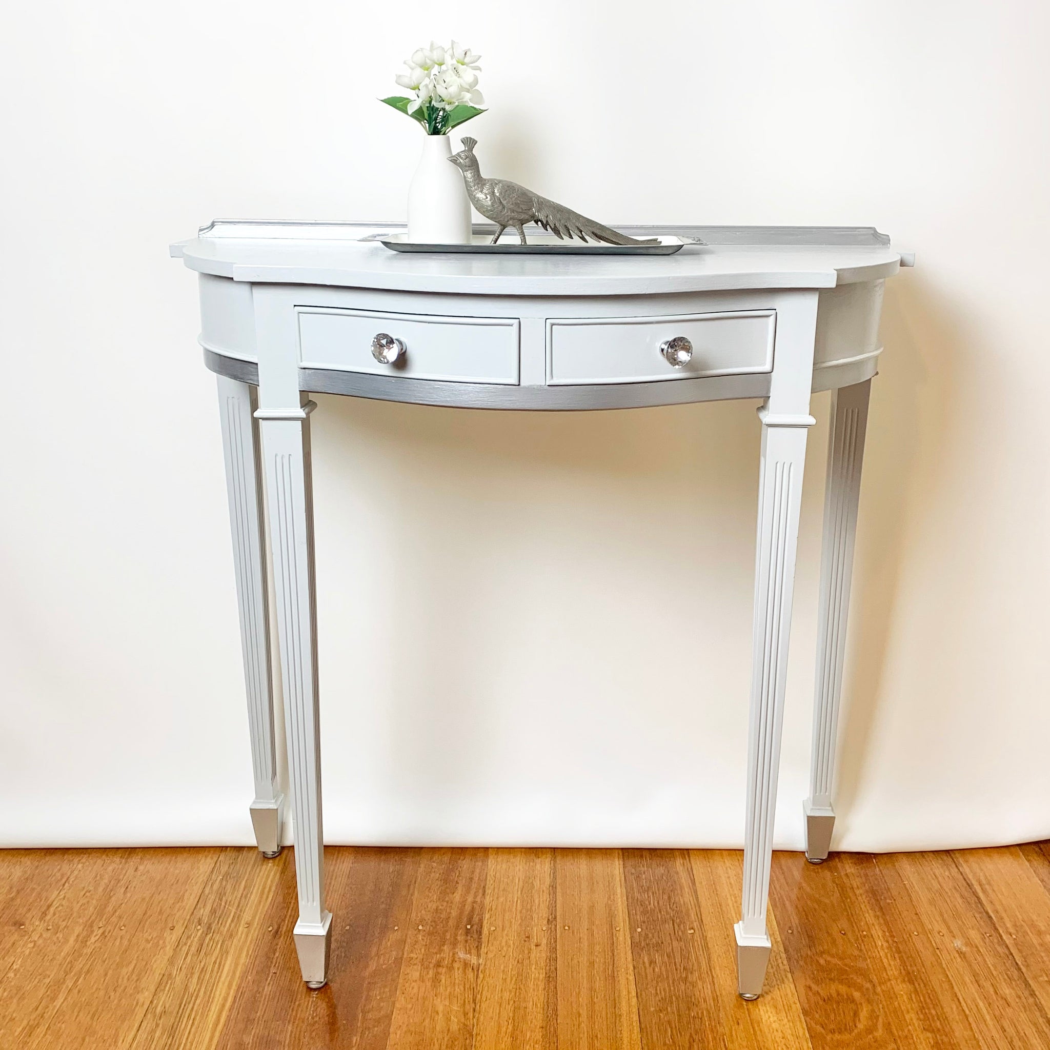 Restored Demi Lune Hall Table in Silver