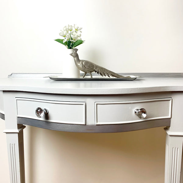 Demi Lune Hall Table with silver peacock ornament