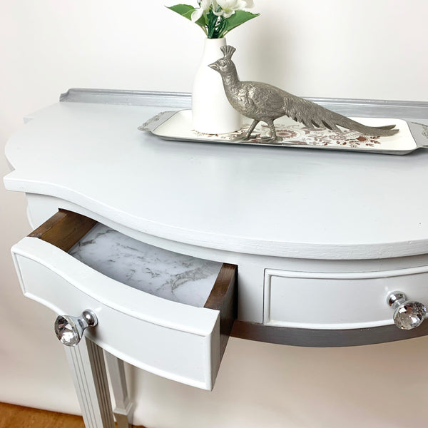 2 drawer hall table with drawer pulled open