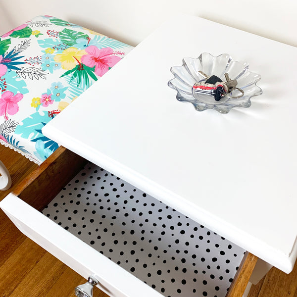 Drawer lining in refurbished hallway table