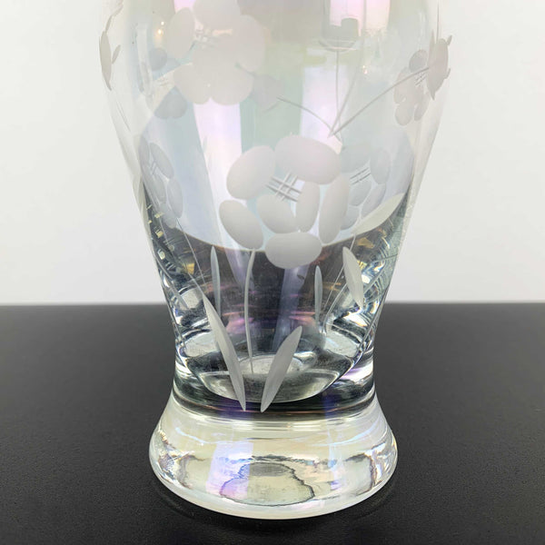 Bohemia iridescent floral etched small posy vase