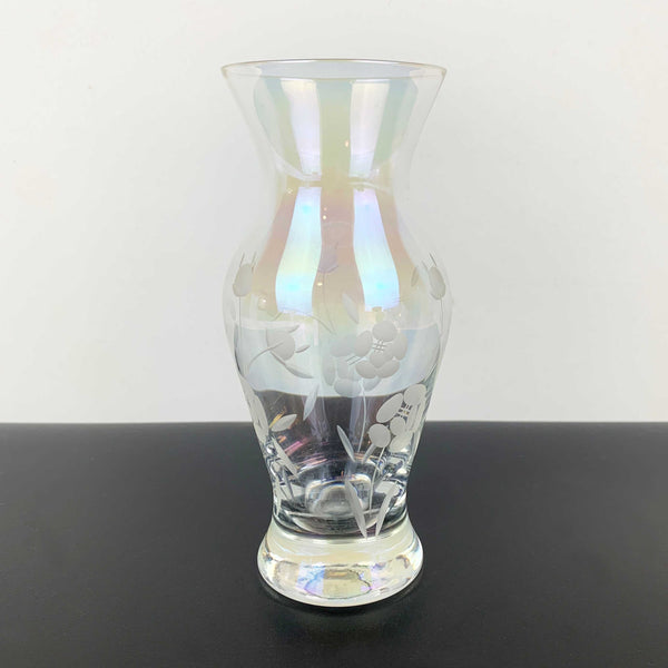 Bohemia iridescent floral etched small posy vase